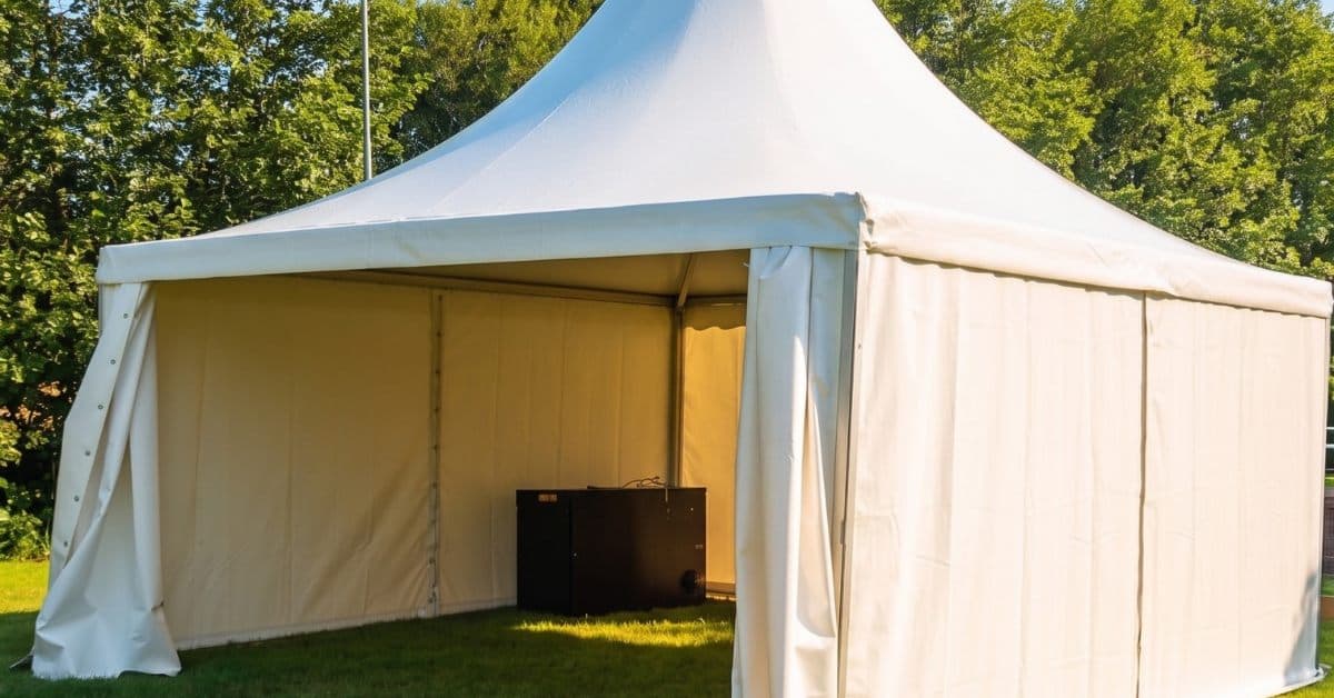 Witte pagodetent op grasveld